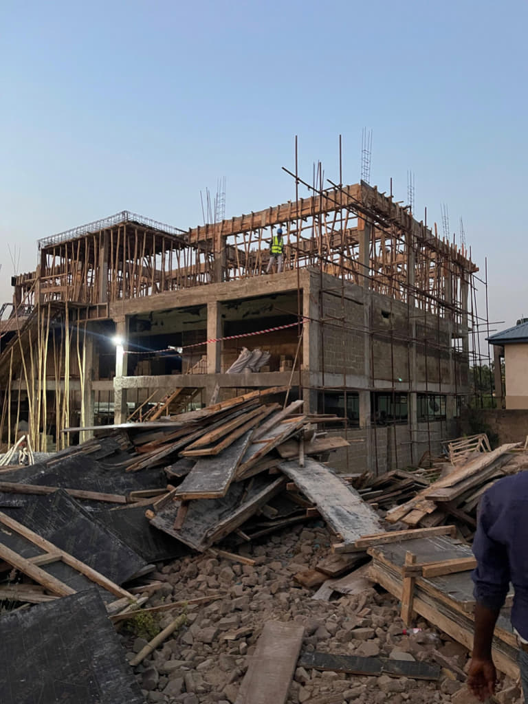 workers with former president Olusegun Aremu Obasanjo at the construction OOPL Cinema-2